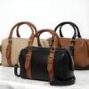 Beige and tan satchel bag for women with shoulder strap