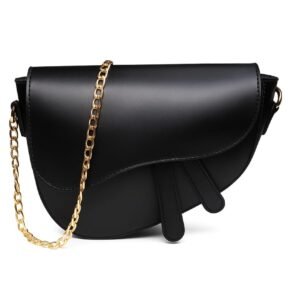 elegant saddle crossbody bag with gold chain