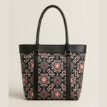 women's printed tote bag black and red geometric design