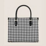 Structured Black and White Houndstooth Tote Bag for women