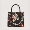 LUXURY Black Floral Print Structured Handbag for Women
